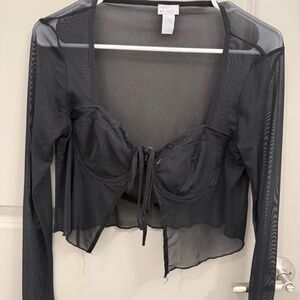Tilly's black mesh long sleeve with tie front
